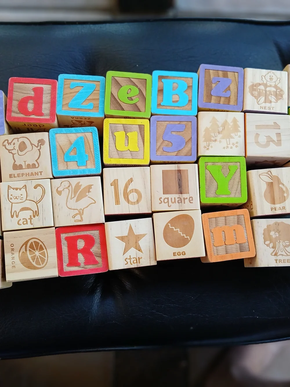 Colorful Wooden Alphabet & Number Blocks - Pink, Blue, Yellow, Green